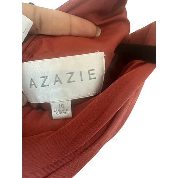 Azazie Women's Chiffon Bridesmaid Dress Size 16 Rust Red Asymmetrical Midi Gown - Picture 9 of 10